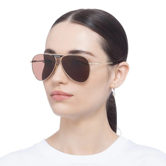 Balenciaga BB0244S 003 Sunglasses Gold Brown Pilot Unisex BB 0244S - Picture 14 of 14